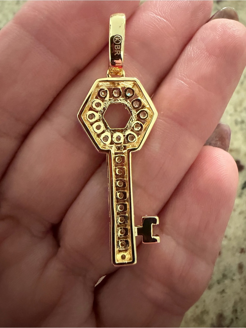 18K Gold Filled Key Pendant AAA CZ Diamond Look Hip Hop Iced Out Charm - Picture 3 of 4